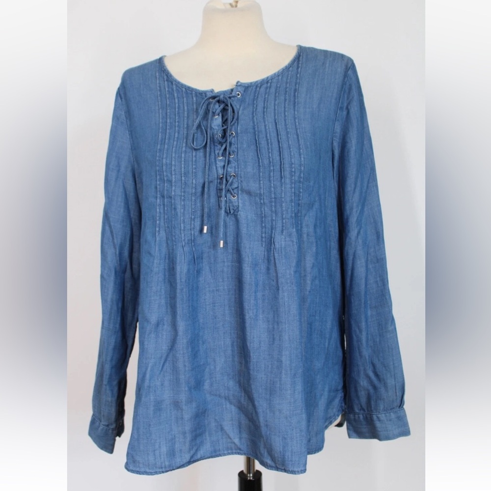 Talbots Denim Top with Lace-Up Detail